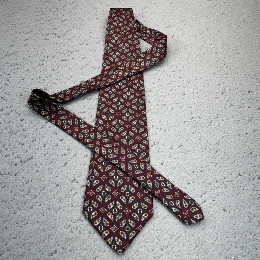 Christian Dior Tie Mens One Size Burgundy Gold Paisley Silk Necktie
